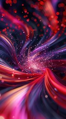 Obraz premium a vibrant 3D abstract scene alive with swirling particle effects in bold crimson and deep purple, pulsating with an electrifying energy that mesmerizes the senses.