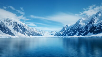 Panoramic birds eye view of a stunning icy landscape featuring expansive glaciers and frosty vistas 8K , high-resolution, ultra HD,up32K HD