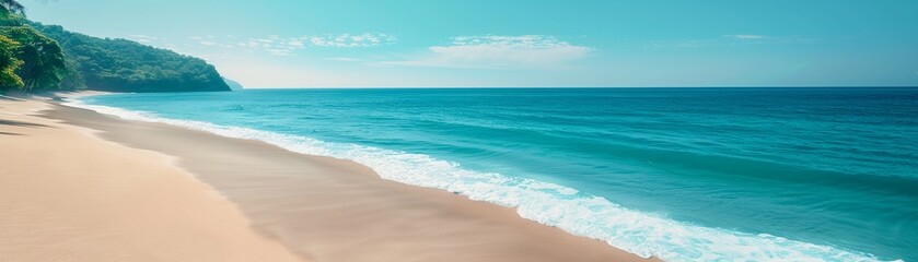 Fototapeta premium Skyhigh view of a picturesque coastal scene encased by golden sands and turquoise waters 8K , high-resolution, ultra HD,up32K HD