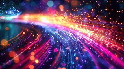 Obraz premium light travelling through a fiber optic cable, exciting and colorful