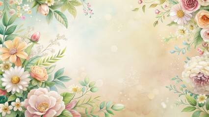 Delicate white and colorful flowers adorn the left side of a large, soft pastel-hued space with a subtle floral pattern, ideal for notes and personal messages.