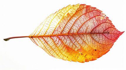 Aesthetic leaf with vibrant autumn colors, copy space, white background, presentation template. Generative AI