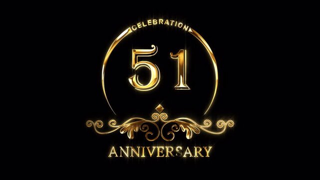 51st Anniversary Celebration. Happy 51 Years Anniversary Animation in Gold Color on the Transparent Background, Alpha Channel. Great for greetings, celebrations, events, and gifts.