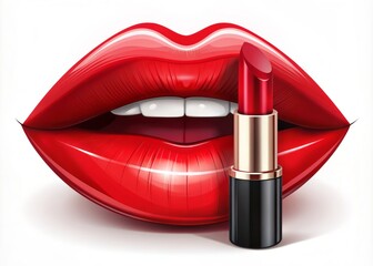 Obraz premium Vibrant red lipstick icon in sleek vector illustration, perfect for beauty, fashion, or luxury branding, featuring bold, curved lines and a chic, modern aesthetic.