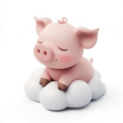 A cute pig is sleeping on a cloud