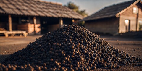 Freshly harvested acai berries drying in the sun on a farm