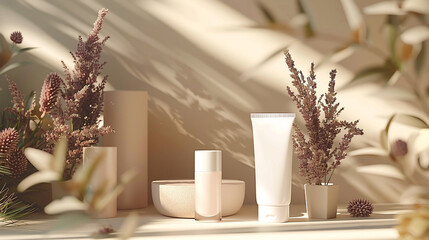 a variety of white cosmetic products,