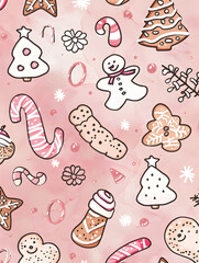 New Year's and Christmas festival cards in a 2D doodle illustrator style on pastel color backgrounds for graphic advertising.