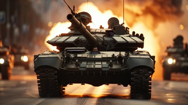 Modern battle tank equipped with stateoftheart technology and combat abilities, with military forces executing tactical operations in a dynamic warzone 8K , high-resolution, ultra HD,up32K HD