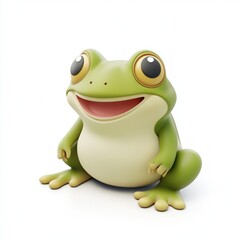 Fototapeta premium A cartoon frog is sitting on a white background with a big smile on its face