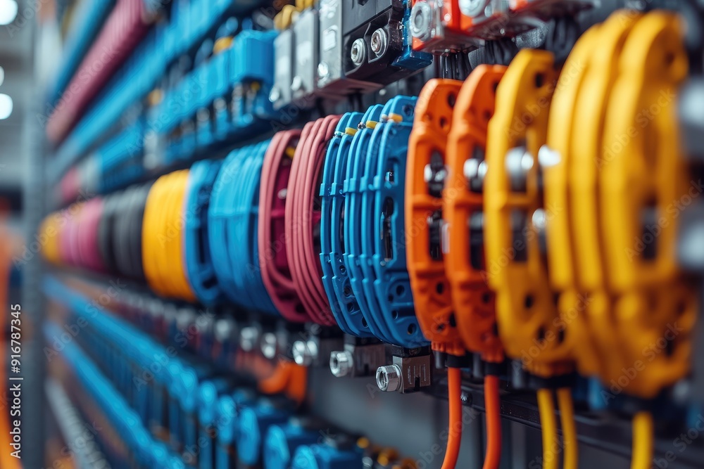 Poster Electrical cabinet showing colorful terminal blocks with connected wires