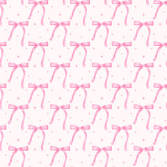 Coquette Pink Ribbon Bow Pattern Watercolor Girly Seamless Background