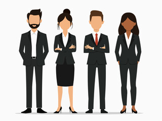 Vector illustration of group of business people standing. Diverse business people standing, men and women full length. Inclusive business concept. Vector illustration isolated on white background