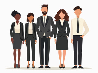 Vector illustration of group of business people standing. Diverse business people standing, men and women full length. Inclusive business concept. Vector illustration isolated on white background