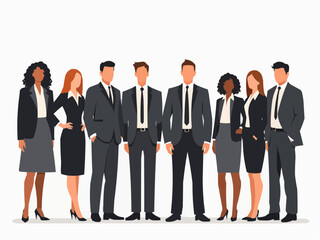 Vector illustration of group of business people standing. Diverse business people standing, men and women full length. Inclusive business concept. Vector illustration isolated on white background