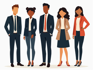 Fototapeta premium Vector illustration of group of business people standing. Diverse business people standing, men and women full length. Inclusive business concept. Vector illustration isolated on white background