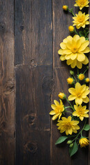 Obraz premium yellow flowers on wooden background