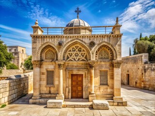 Obraz premium Ancient stone structure with ornate carvings and rich history, situated in the heart of Jerusalem, symbolizing Jewish faith and cultural heritage.