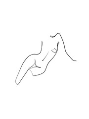 A woman's body is drawn in one line art style. Tattoo art. Printable wall art.	