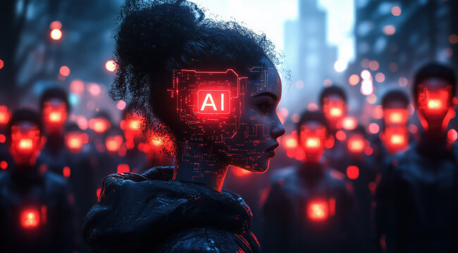 AI Artificial intelligence cyber. Futuristic AI abstract design, intricate circuitry pattern. AI Robot face, virtual human, virtual character, digital clone, machine learning. Realistic photo