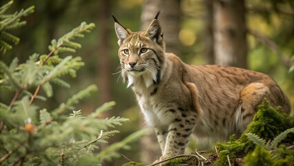 Obraz premium chose-up photo of a bobcat in a forest