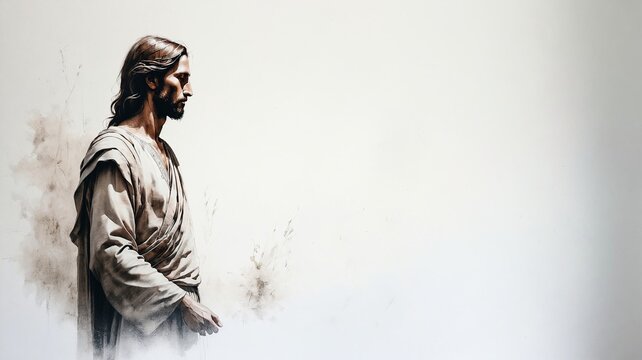 Jesus Christ in Profile on White Background