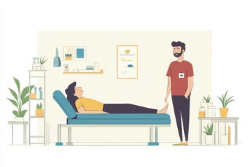 Fototapeta premium Modern Physical Therapy Clinic - Minimalist Flat Illustration of Patient Receiving Care