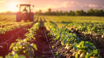 Freshly harvested potatoes on the field on the farm