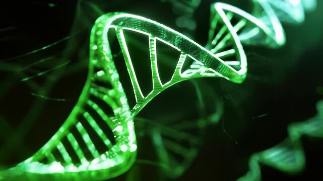 Abstract representation of DNA structure in vibrant green hues, showcasing scientific innovation and genetic research themes.