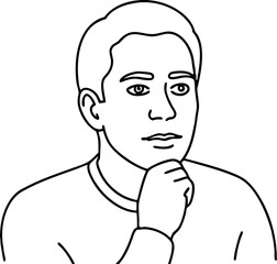 Black and White Illustration of Man in Thoughtful Pose