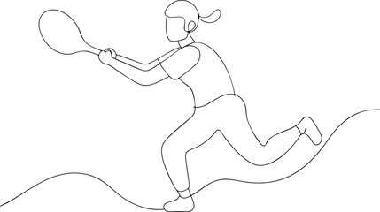 Continuous Line Drawing of a Tennis Player in Action