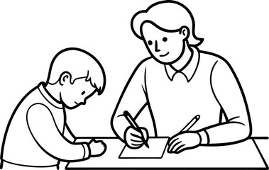 Parent Teaching Child To Write At Table