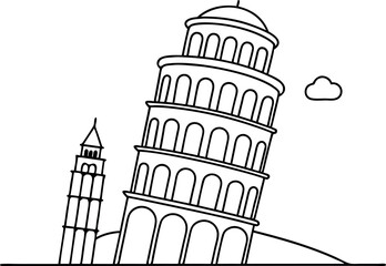 Obraz premium Hand Drawn Line Art of Leaning Tower of Pisa