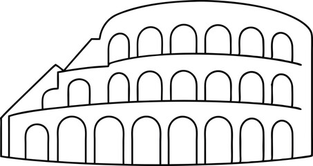 Naklejka premium Black And White Outline Of The Roman Colosseum