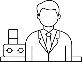 Businessman Icon Outline with Office Items in Background