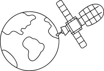 Satellite Orbiting Earth Outline Illustration for Educational Use