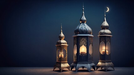 Obraz premium Nighttime Scene with Decorative Lanterns and Moon