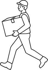 Line Drawing of a Delivery Man Walking With Package
