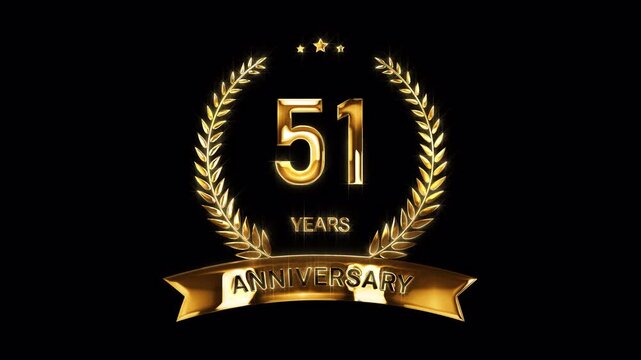 51st Anniversary Celebration. Happy 51 Years Anniversary Animation in Gold Color on the Transparent Background, Alpha Channel. Great for greetings, celebrations, events, and gifts.