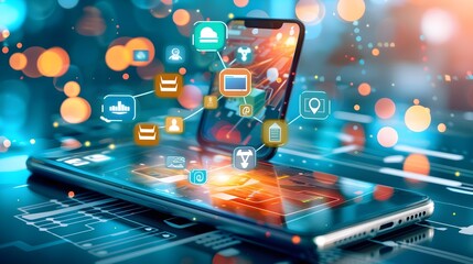 Mobile Phone with Digital Icons Network.