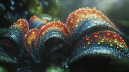 Obraz premium Dewy Leaves Vibrant Colors Macro Nature Water Drops Photogenic Botanical Detailed Close-Up