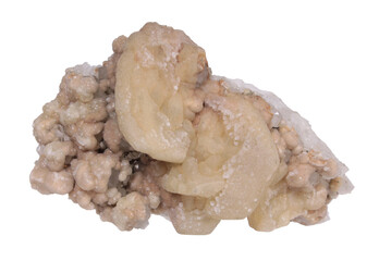 Druse of calcite crystals of several generations on quartz from Silinskoye deposit, Russia....