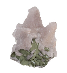 Cluster of calcite crystals of several generations covered with green chlorite from 2nd Sovetskii...