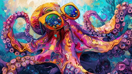 Colorful Octopus Wearing Sunglasses