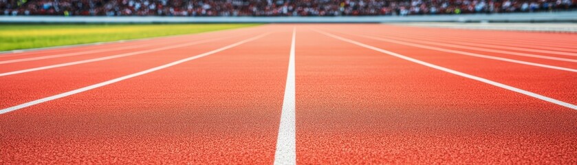Fototapeta premium a red running track, featuring clean white lanes, perfect for athletic events and sports photography.