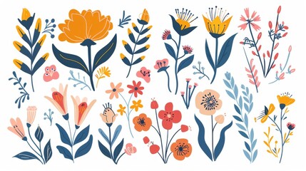 A set of fun flower and nature design elements.