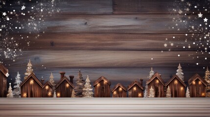 Old wood background with fir branches. Space for a greeting message. Neural network ai generated art