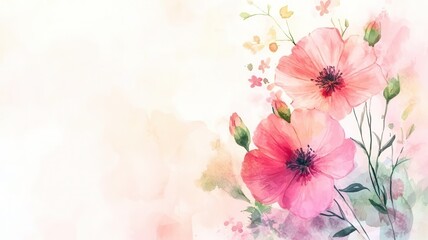 Fototapeta premium A beautiful watercolor illustration featuring vibrant pink flowers against a soft pastel background, perfect for spring themes.