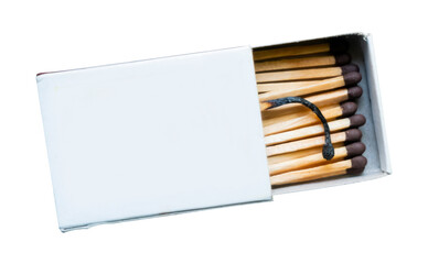 Burning matches in an open box  isolated on white