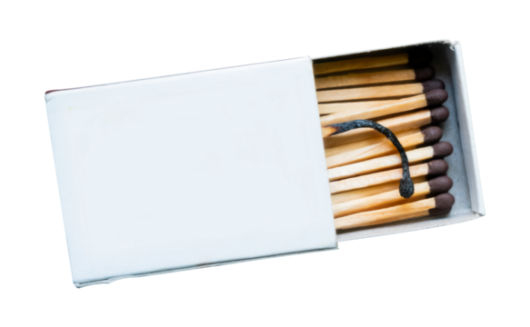 Burning matches in an open box  isolated on white